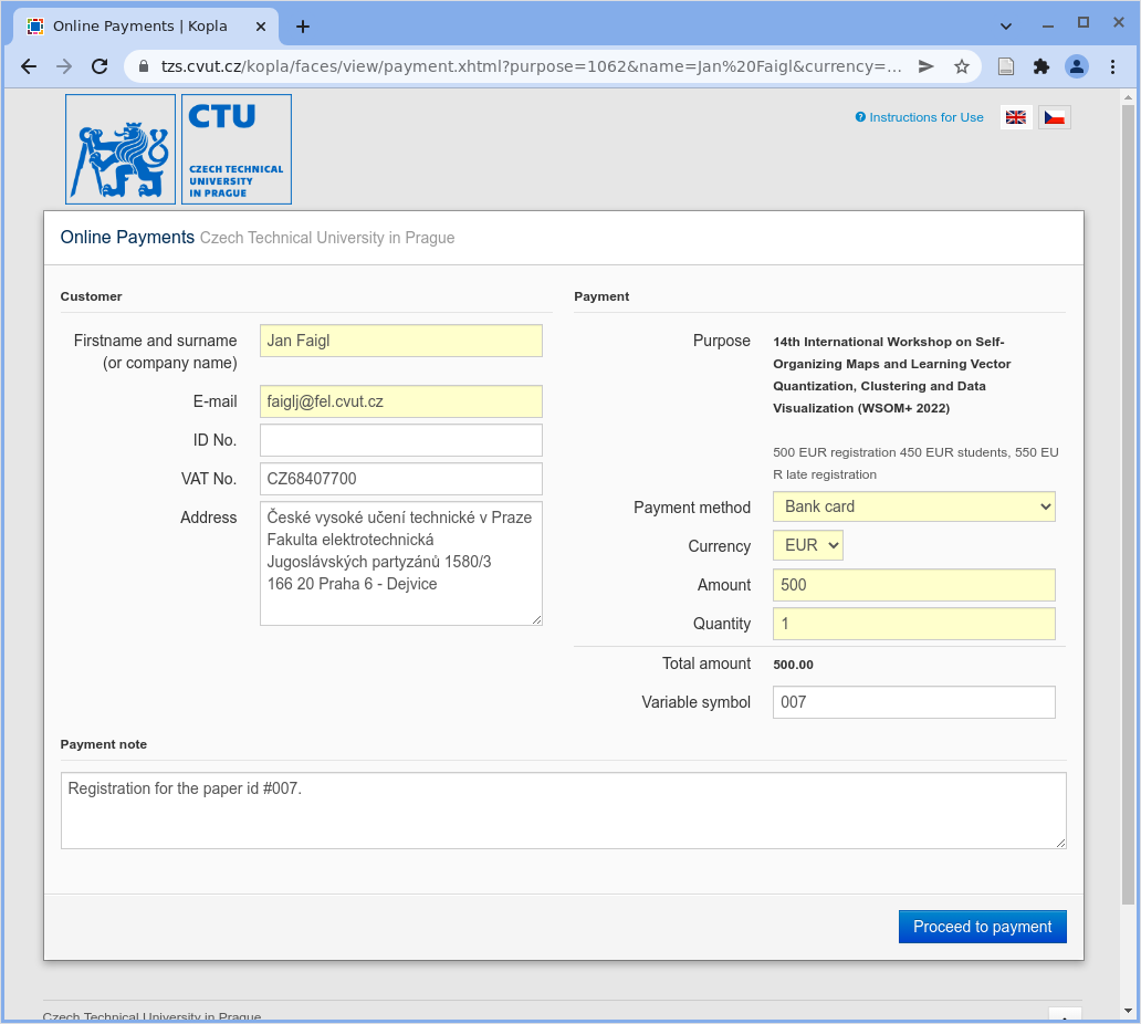 CTU payment form